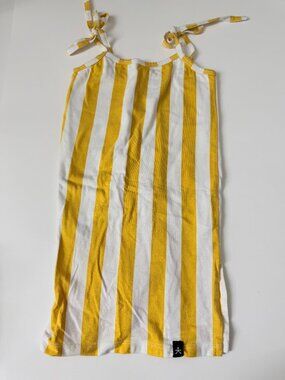 Mini Brook Yellow & White Stripe Tie-Strap Dress Size 1/2 — Made in USA Organic
